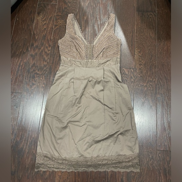 ANTHROPOLOGIE MOULINETTE SOEURS Size 2 Brown Gertie Lace Dress V Neck Pockets - Picture 6 of 8